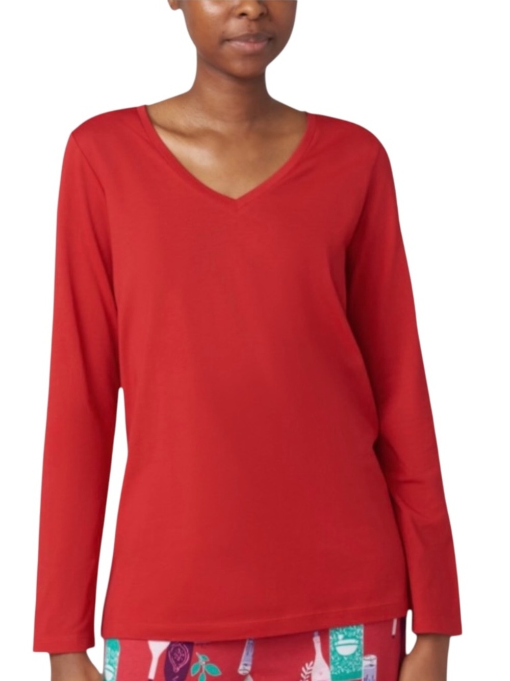 Hue Classic V-neck and Long, Cozy Sleeves Pajama Top, Size L - NWT